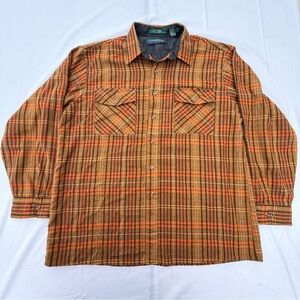 Claybrooke Outdoors Plaid Flannel Shirt Jacket Mens XL Brown Orange